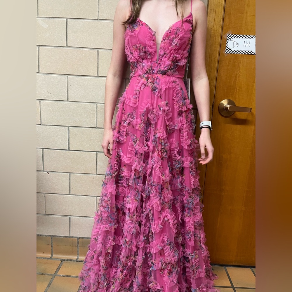 Pink flower prom dress flowy